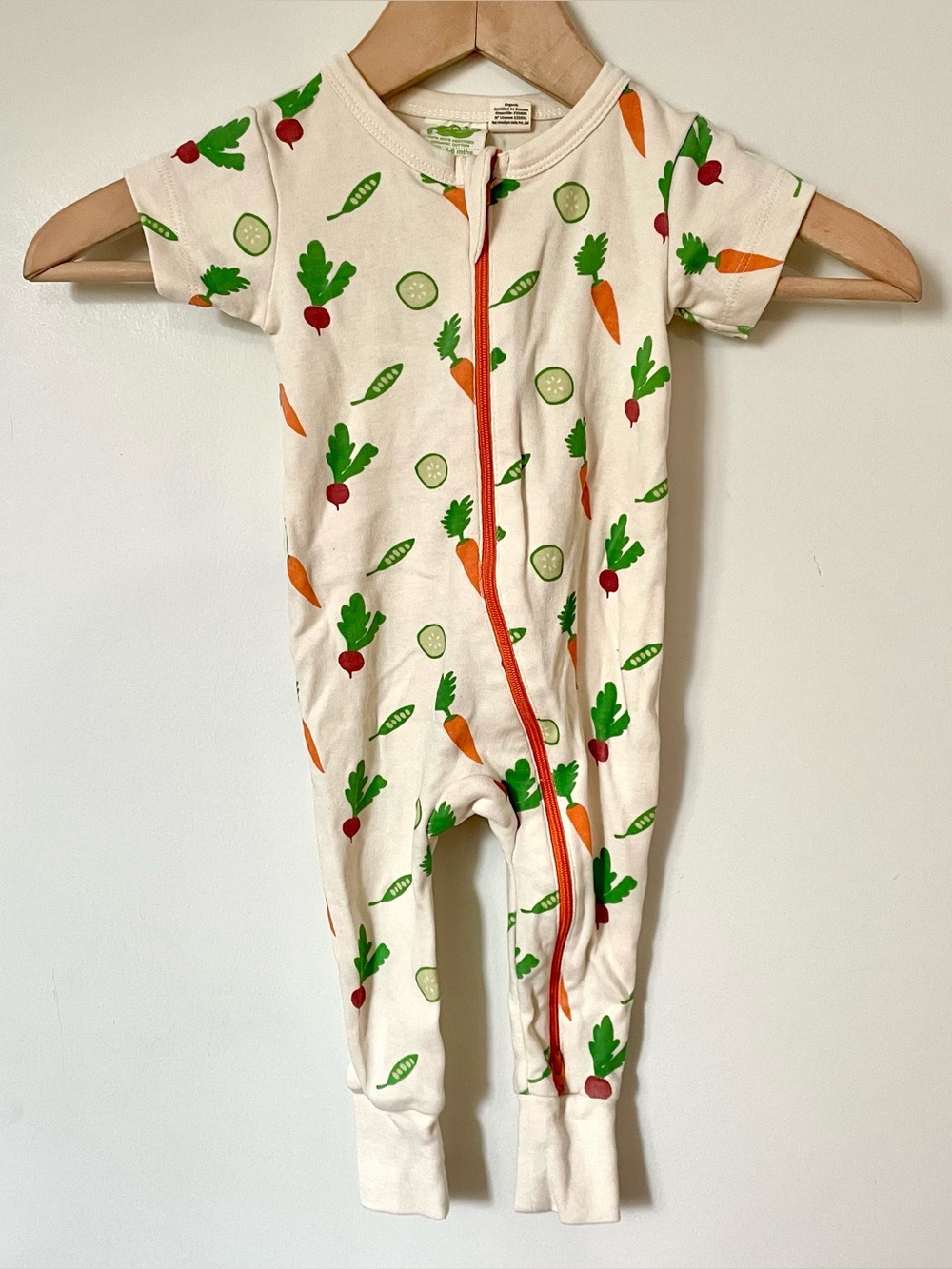 Parade 100% Organic Cotton Short Sleeve Vegetable Print Double Zipper Romper 3-6